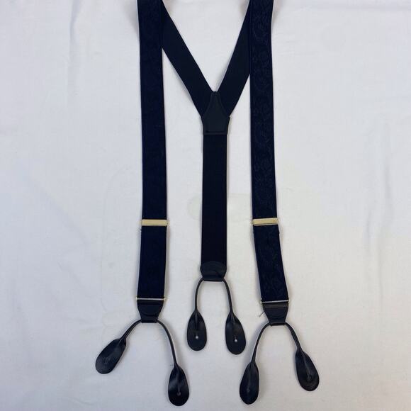 CAS Suspenders Made in West Germany Leather Black Blue Floral Print - Picture 1 of 7